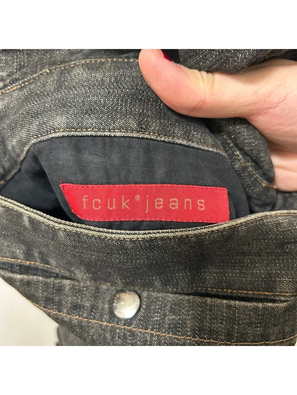 VTG Y2K Fcuk Jeans Dark Wash Cotton Denim Crossbody Bag Men's One Size Black